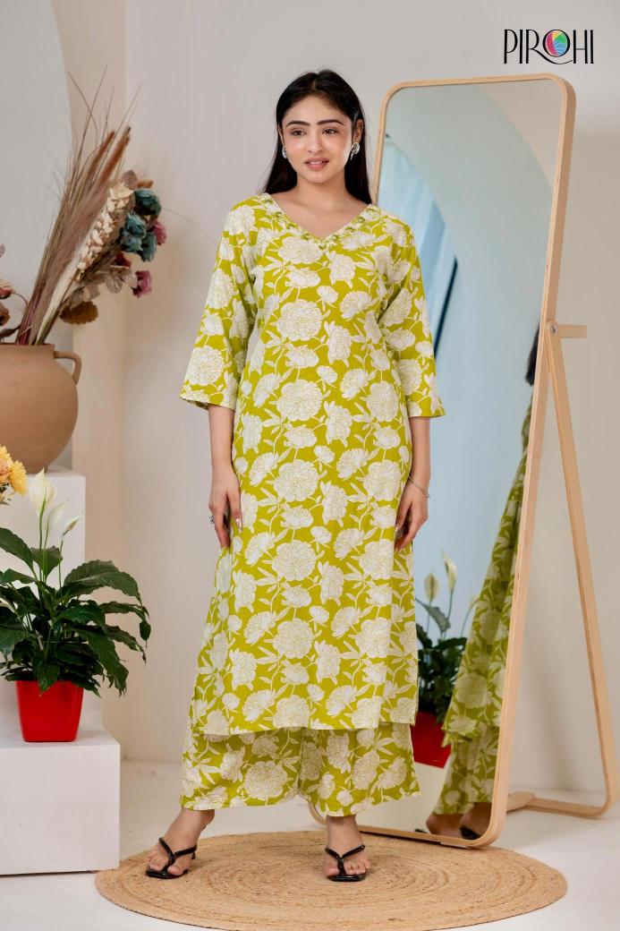 Pirohi kanchi reyon print coord set Kurti catalogues in Hyderabad