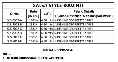 Shorya TFH salsa style d.no 8002 Bulk saree suppliers in India