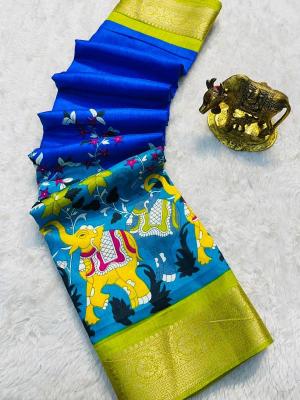 Malhar kalamkari elephent printed indian saree wholesale market