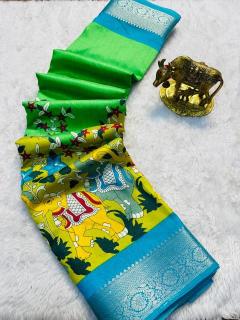 Malhar kalamkari elephent printed indian saree wholesale market