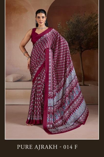 Pure Ajrakh 014 A To F  Saree export in India