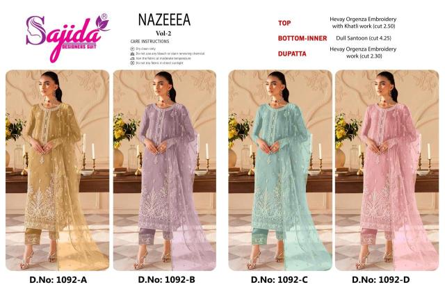 Sajida nazeeea vol 2 d.no 1092-A-B-C-D pakistani suits supplier in Delhi