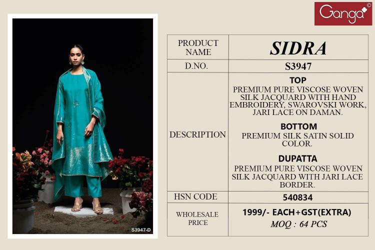 Ganga Sidra 3947 Designer salwar kameez wholesale