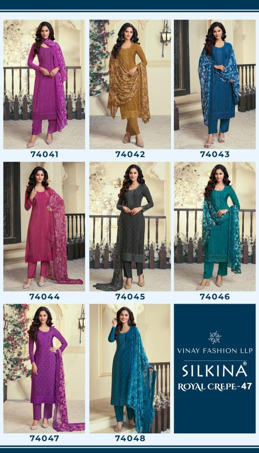 Vinay silkina royal crepe 47 Designer dress materials in Kolkata
