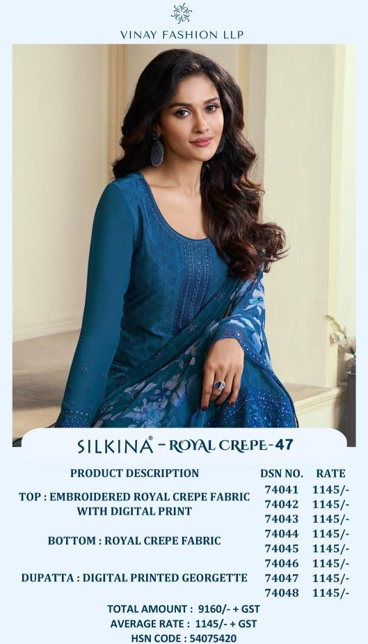 Vinay silkina royal crepe 47 Designer dress materials in Kolkata