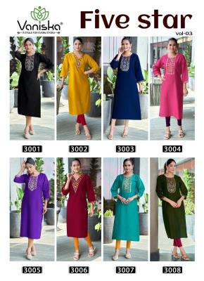 Vaniska five star vol 3 Kurti manufacturers in Hydrabad for boutique owners