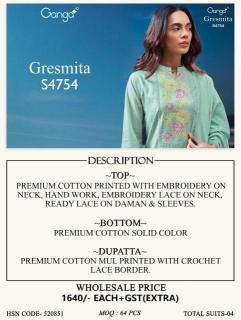 Ganga gresmita 4754 Dress material wholesale rate in Mumbai