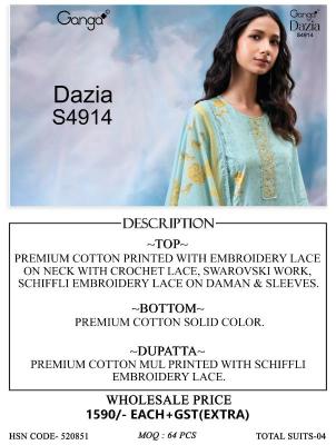  Ganga dazia 4914  Wholesale dress material suppliers